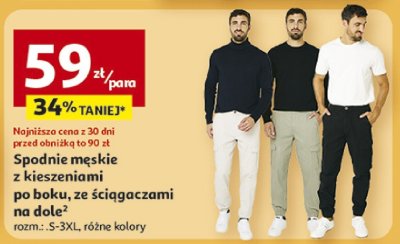 Spodnie męskie z kieszeniami po boku, ze ściągaczami na dole promocja w Auchan