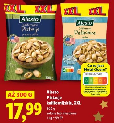 Pistacje kalifornijskie XXL solone promocja w Lidl