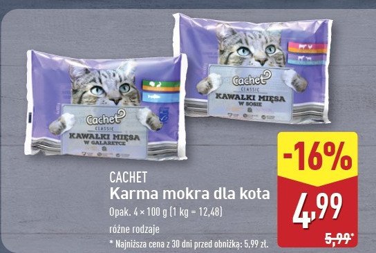 Karma dla kota kawałki mięsa w galaretce Cachet promocja w Aldi