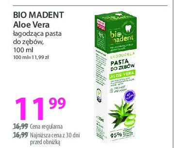 Pasta do zębów łagodząca aloe vera Bio madent promocja