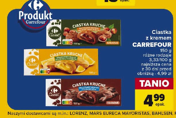 Ciastka kruche z kremem czekoladowym Carrefour classic promocja