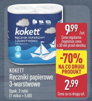 Ręczniki papierowe 3-warstwowe Kokett Opak. 2 rolki (1 rolka = 5,00) promocja w Aldi