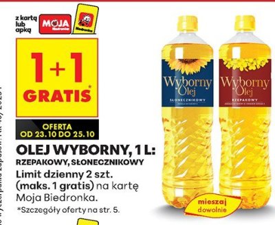 Olej wyborny słonecznikowy 1 l promocja w Biedronka