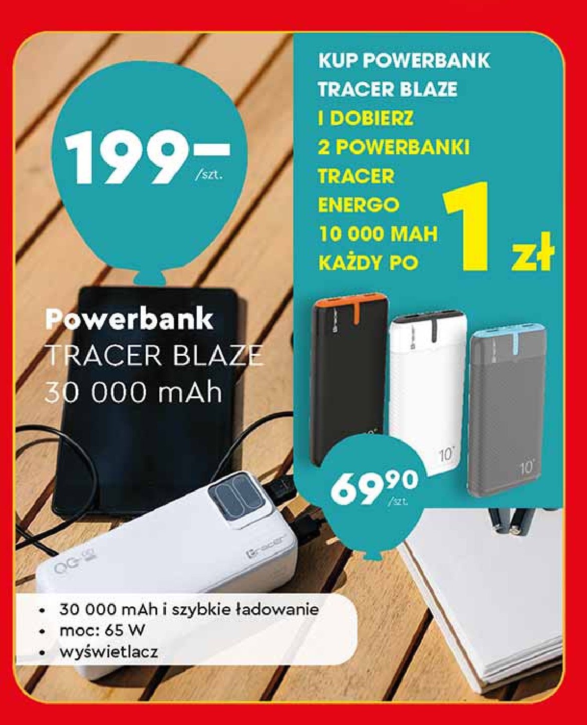 Powerbank blaze 30000mah Tracer promocja w Biedronka