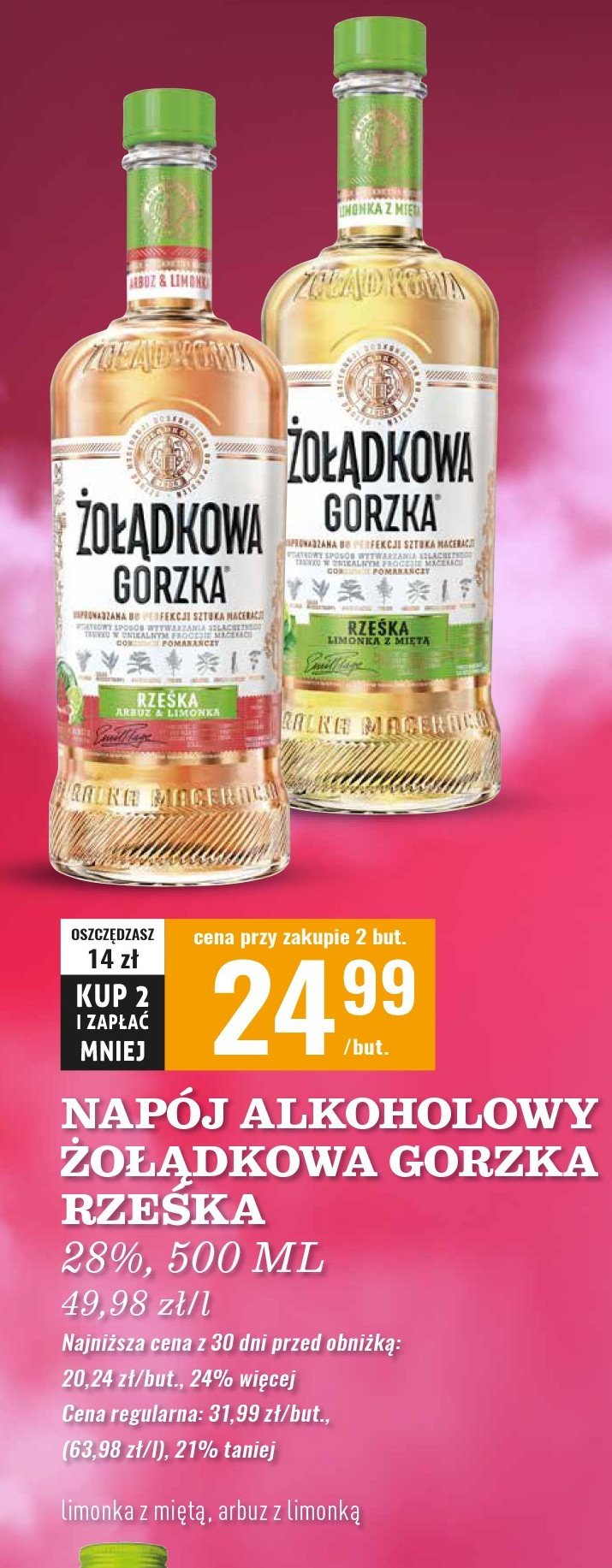 Wódka Żołądkowa gorzka rześka arbuz i limonka promocja