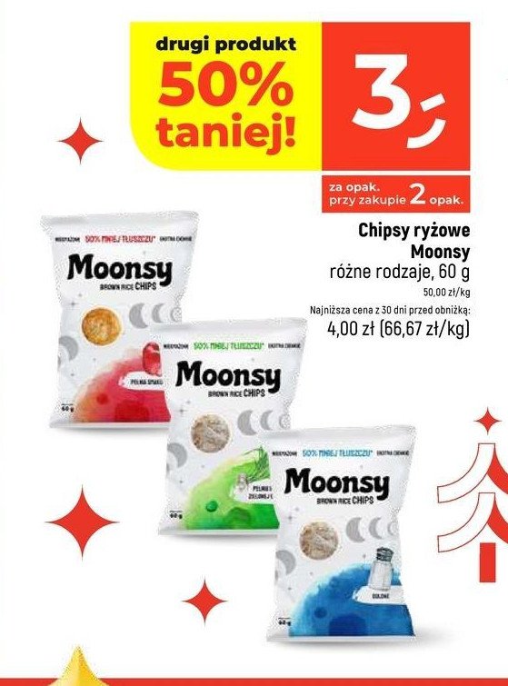 Chipsy ryżowe zielona cebulka Moonsy promocja