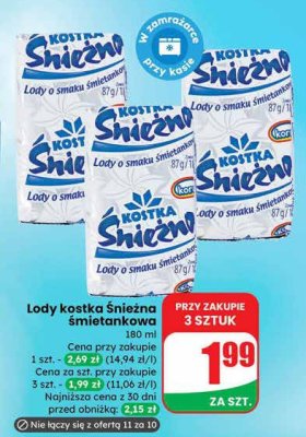 Lody kostka Śnieżna śmietankowa Koral promocja w Dino