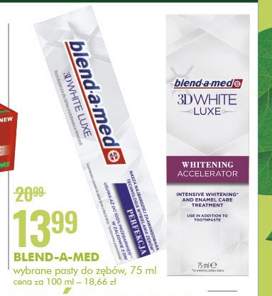 Pasta przyśpieszająca wybielanie zębów whitening accelerator Blend-a-med 3d white luxe promocja