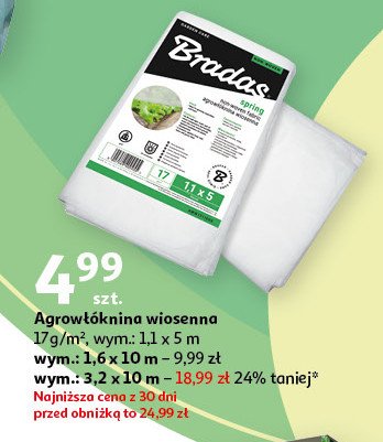Agrowłóknina biała 1.1 x 5 m Bradas promocja