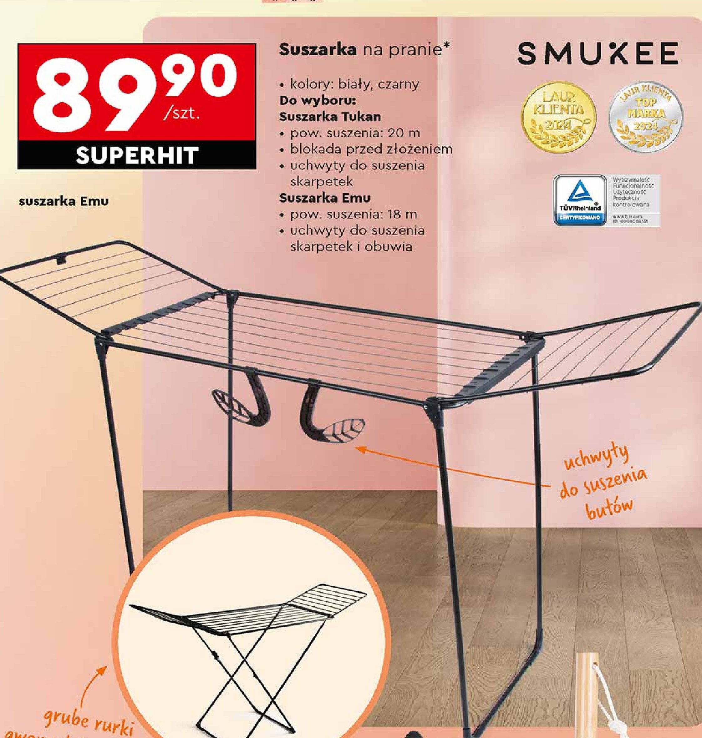 Suszarka na pranie 20 m czarna Smukee promocja w Biedronka