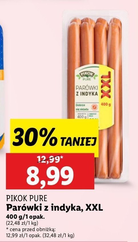 Parówki z indyka xxl Pikok pure promocja w Lidl