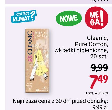 Podpaski so delicate Cleanic pure cotton promocja