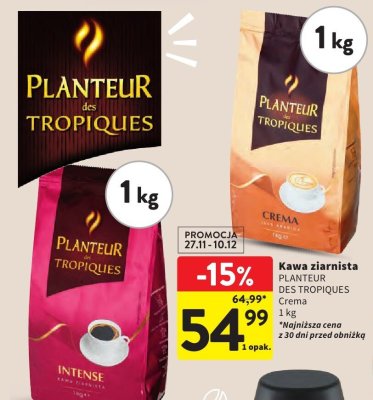 Kawa ziarnista PLANTEUR DES TROPIQUES Crema 1 kg promocja w Intermarche