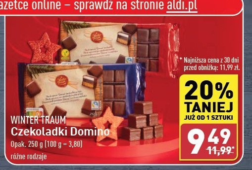 Czekoladki domino w czekoladzie gorzkiej Wintertraum promocja w Aldi