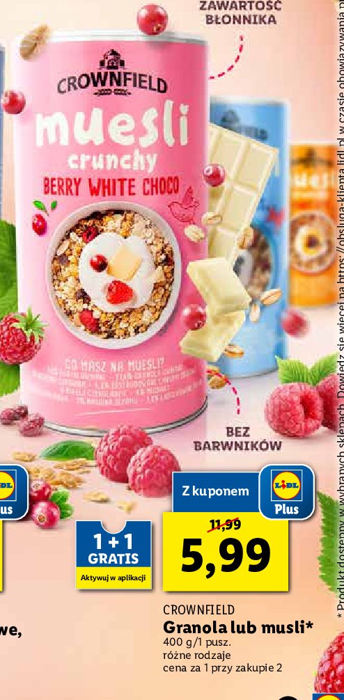 Musli berry white choco Crownfield crunchy promocja