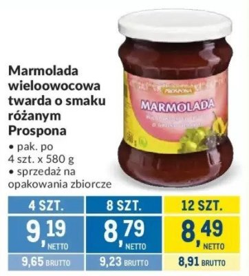 Marmolada wieloowocowa twarda o smaku różanym Prospona promocja w Makro