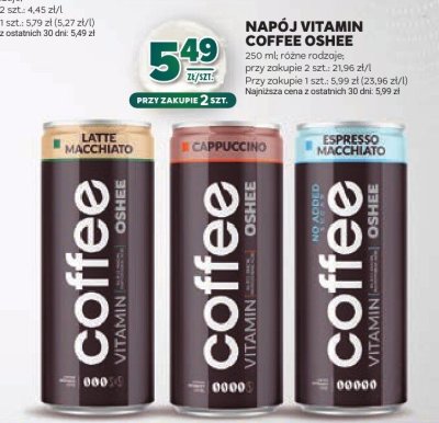 Napój vitamin coffee Oshee Latte Macchiato 250ml promocja w Stokrotka