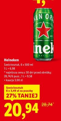 Piwo Heineken 6x500 g promocja w Lidl