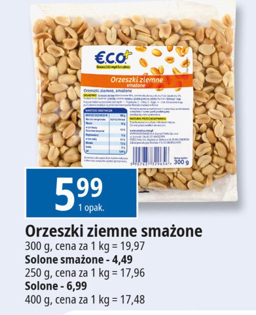 Orzeszki ziemne solone Eco+ promocja w Leclerc