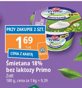Śmietana 18 % bez laktozy Zott primo promocja