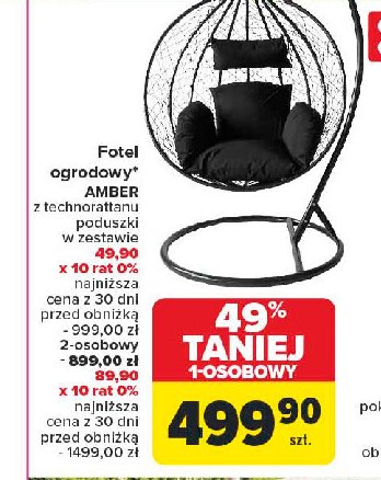 Fotel wiszący 2-osobowy amber promocja w Carrefour