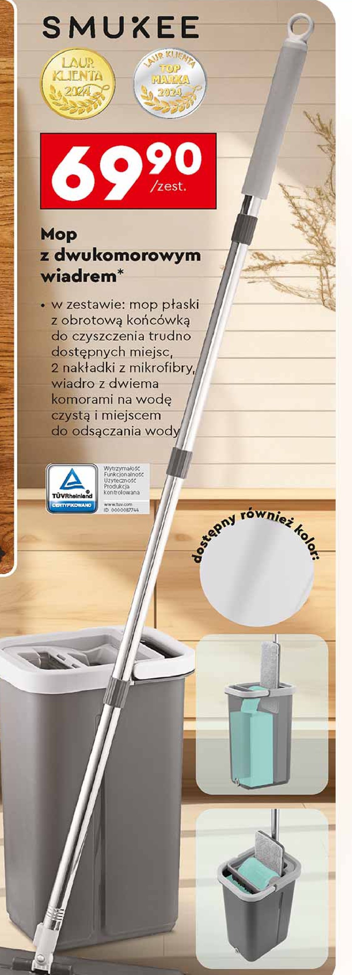 Mop z dwukomorowym wiadrem Smukee promocja w Biedronka