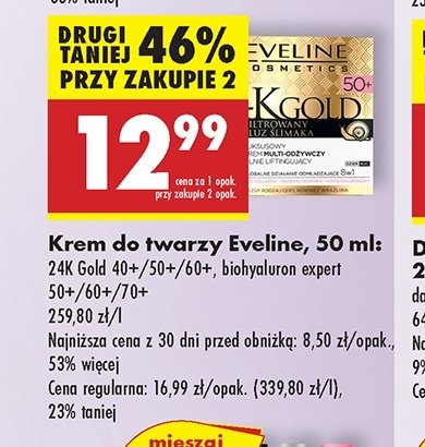 Krem luksusowy silnie liftingujący odmładzący 60+ Eveline 24k gold promocja