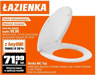Deska WC Top uniwersalna, wymiana, metalowe zawiasy, w kpl. zestaw montażowy promocja w OBI