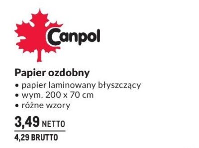 Papier ozdobny Canpol papier laminowany błyszczący wym. 200 x 70 cm, różne wzory promocja w Makro