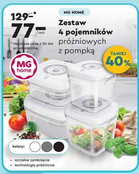 Zestaw pojemników z próżniową pompką Mg home promocja w Biedronka