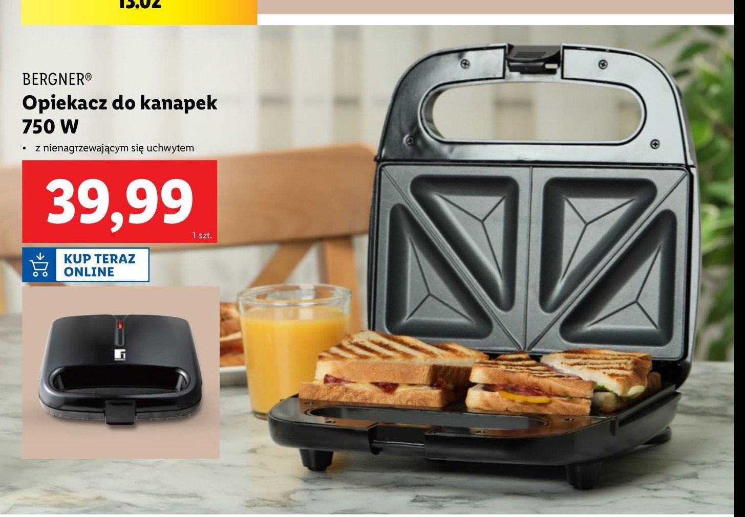 Opiekacz do kanapek 750 w Bergner promocja w Lidl