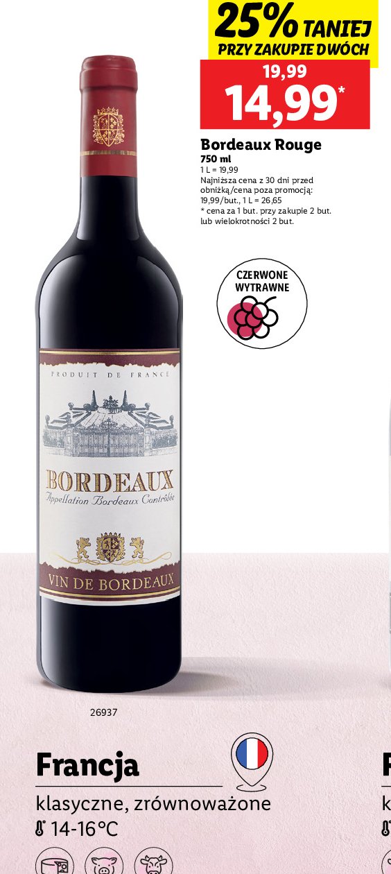 Wino Bordeaux rouge promocja w Lidl