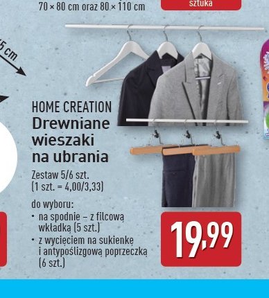 Wieszaki na spodnie drewniane Home creation promocja w Aldi