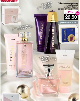 Zestaw prezentowy z perfumami NG FEMME perfumy 100ml, żel pod prysznic 100ml promocja w Woolworth