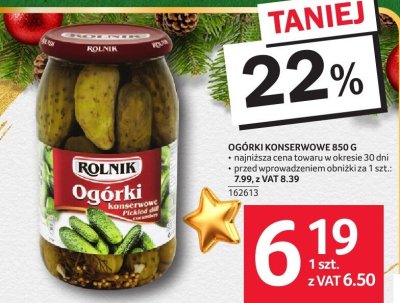 Ogórki konserwowe Rolnik 850g promocja w Selgros
