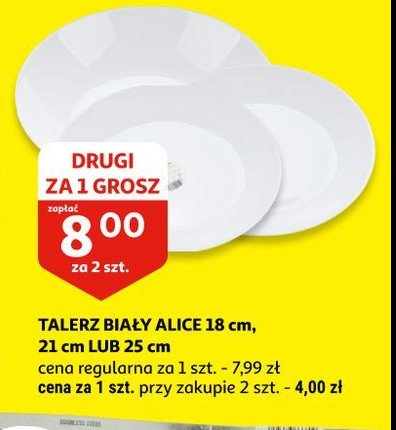 Talerz bia艂y alice 21 cm Auchan na co dzie艅 (logo zielone) promocja