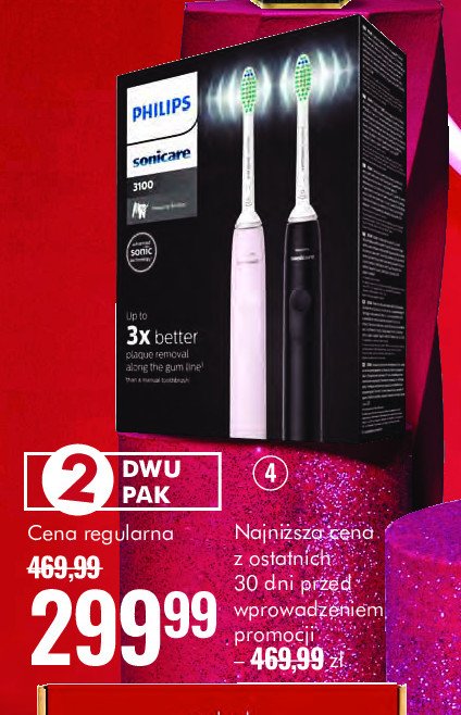 Szczoteczka soniczna 3100 różowa i czarna Philips sonicare promocja w Super-Pharm