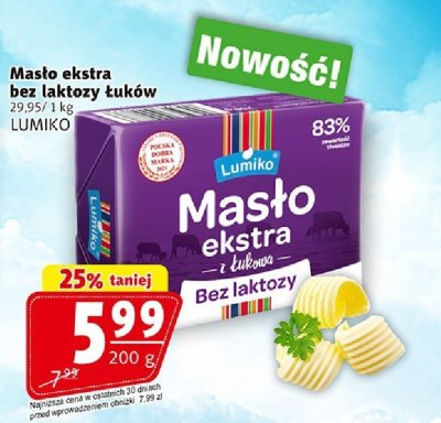 Masło ekstra bez laktozy tłuków Lumiko 200g promocja w Prim Market