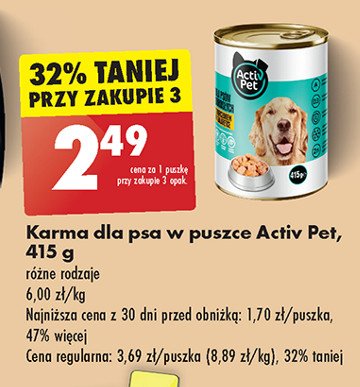 Karma dla psa z kurczakiem i jagnięciną w sosie Activ pet promocja