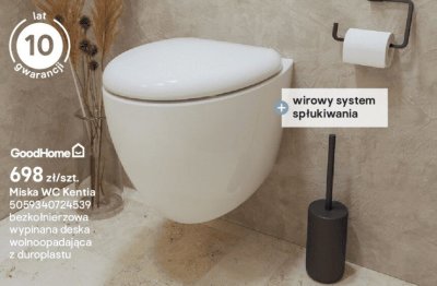 Miska WC Kentia GoodHome bezkołnierzowa wypinana deska wolnoopadająca z duroplastu promocja w Castorama