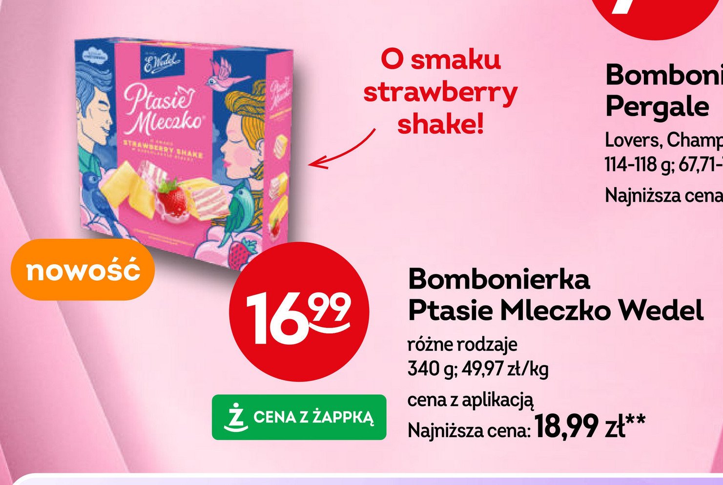 Czekoladki w białej czekoaldzie strawberry shake E. wedel ptasie mleczko promocja w Żabka