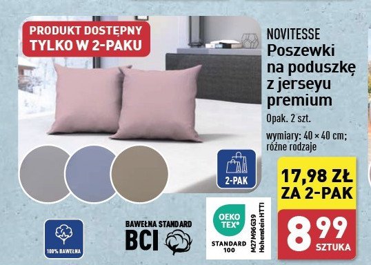 Poszewka na poduszkę z jerseu premium 40 x 40 cm Novitesse promocja