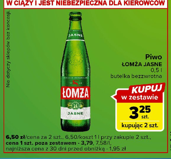 Piwo Łomża jasne promocja w Carrefour Express