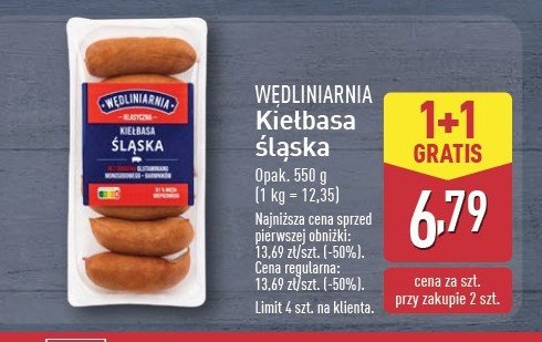 Kiełbasa ślaska Wędliniarnia classic promocja w Aldi