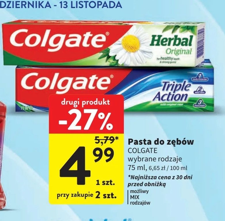 Pasta do zębów original Colgate herbal promocja w Intermarche