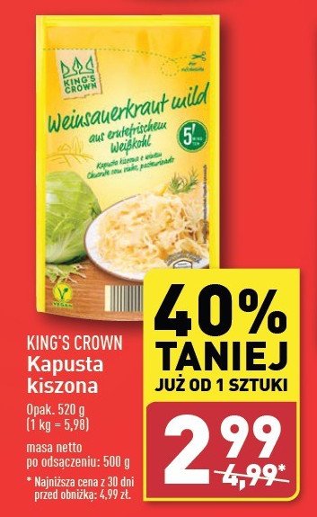 Kapusta kiszona King's crown (aldi) promocja w Aldi