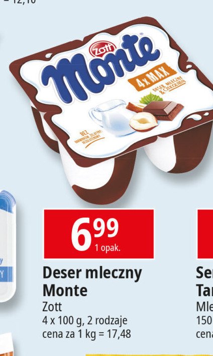 Deser mleczno-czekoladowy z orzechami Zott monte max promocja w Leclerc