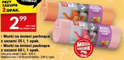 Worki na śmieci pachnące z uszami 60 l, 1 opak. promocja w Twój Market