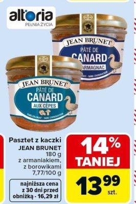 Pasztet z kaczki Jean Brunet 180g z armanikiem, z borowikami promocja w Carrefour