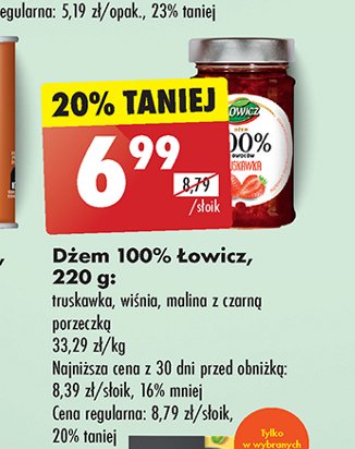 Dżem malina z czerwoną porzeczką Łowicz 100 % z owoców promocja